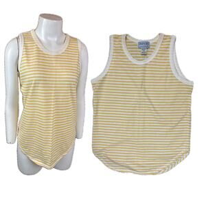 Vintage Yellow White Stripe Sleeveless Shirt Tank Top / Large *
